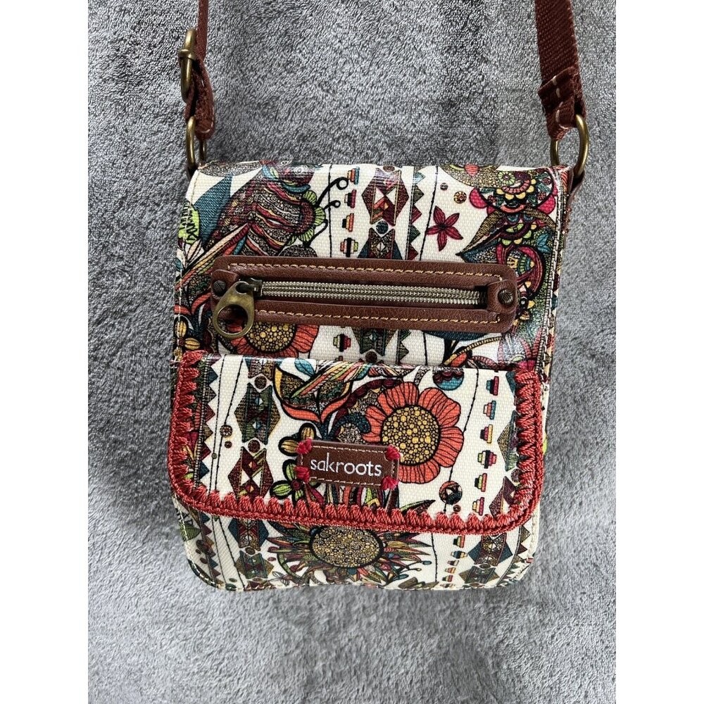 Sakroots Crossbody Bag Floral Design Zipper Compartments Adjustable Strap Boho